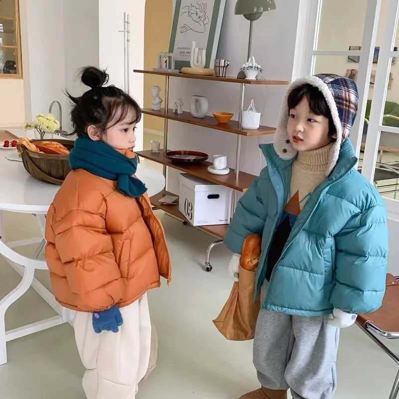 Kids Winter Down Cotton Jackets Thick Warm Outerwear Boys Girls Simple High Collar Bread Coat Children Clothes 2-10 Years J260917