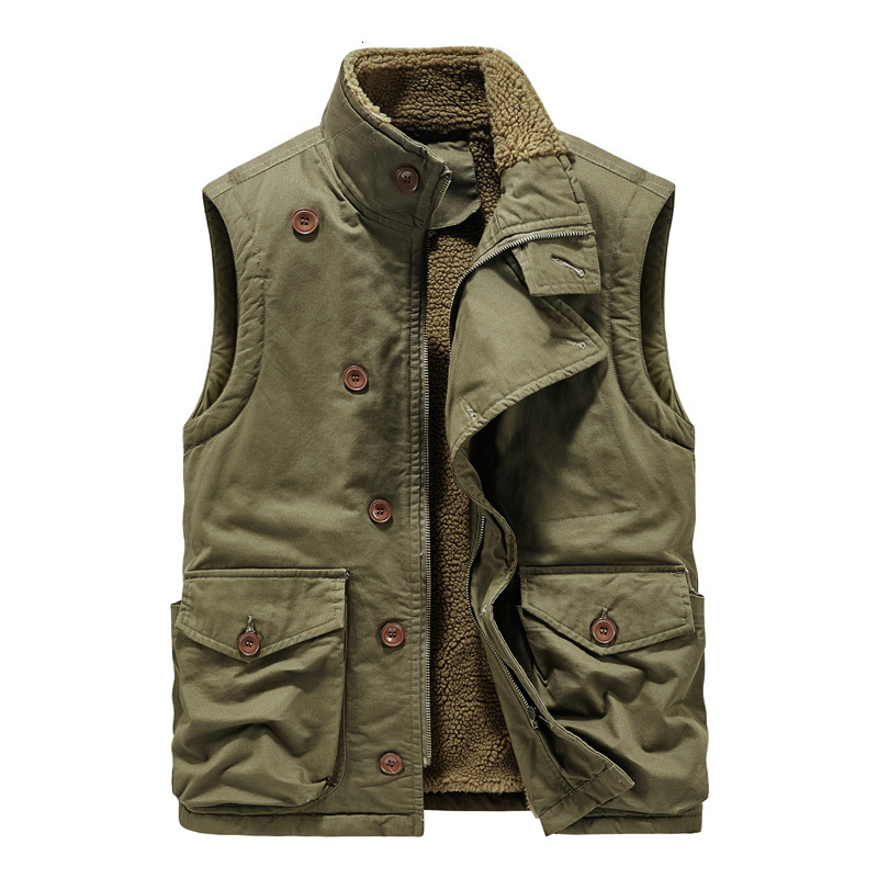 High quality Men Winter Fleece Lined Vest Jacket Thick Warm Sleeveless Cargo Gilet Outerwear Loose Fit Stand Collar Multi Pocket Military Tac