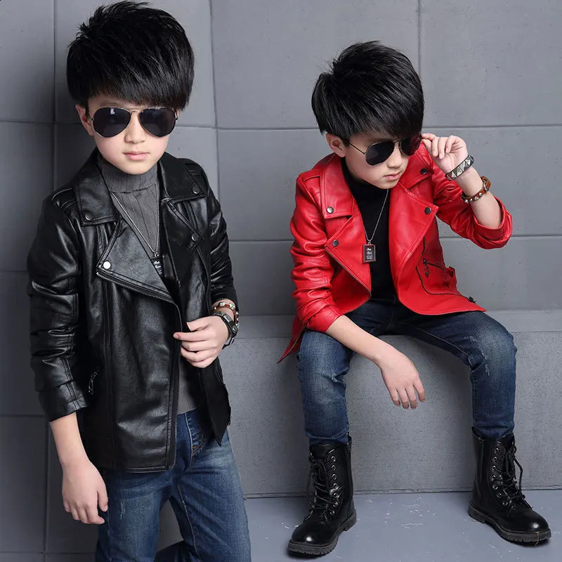 3 4 5 6 8 10 12 Years Spring Autumn Boys Leather Jacket Waterproof Zipper Fashion PU Children's Coat Birthday Gifts Kids Clothes 260916
