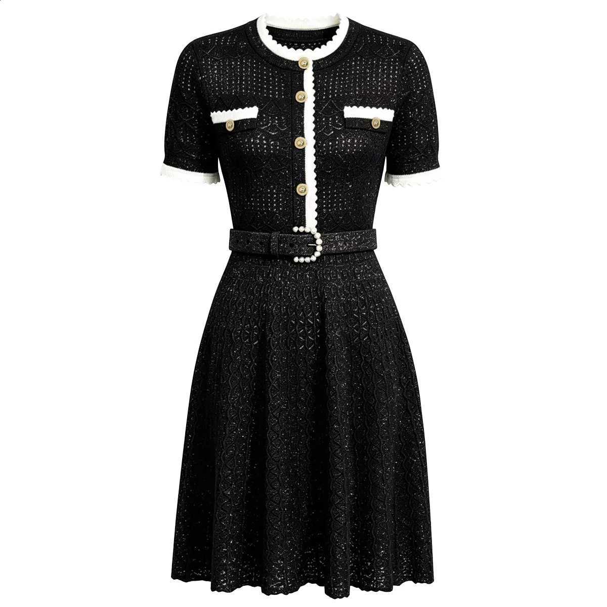New Summer 26195 Ladies Elegant Commuter Dress Short Sleeve Flattering Fit Matching Belt Trendy Daily Women Casual Wear C260917