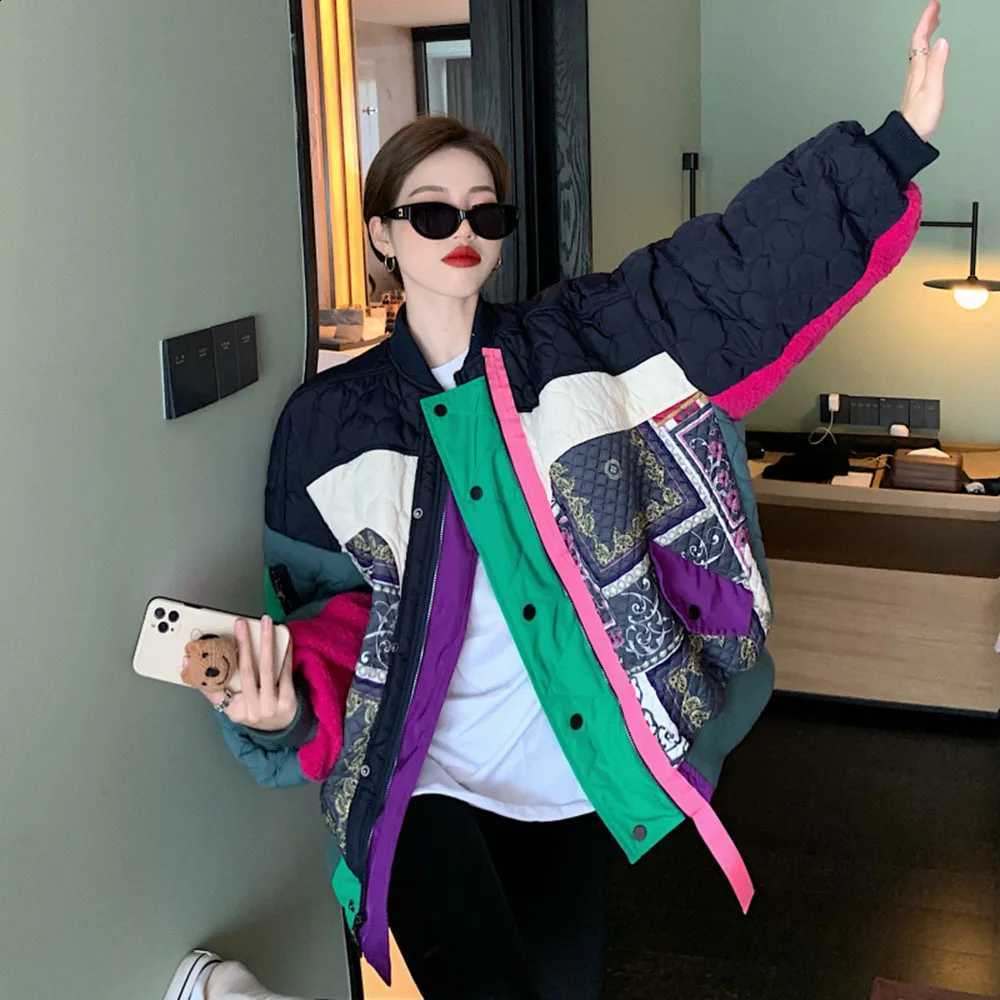 2023 Winter Stand Collar Women's Cotton Clothing Contrast Splice Multi-pocket Ethnic Style Jackets Casual Baseball Uniform Coat H260917
