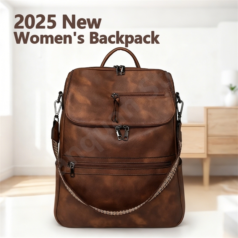 Women Large Leather Laptop Backpack 15.6 Inch Waterproof Casual Fashion Business Retro Travel Shoulder Bag for College 260916