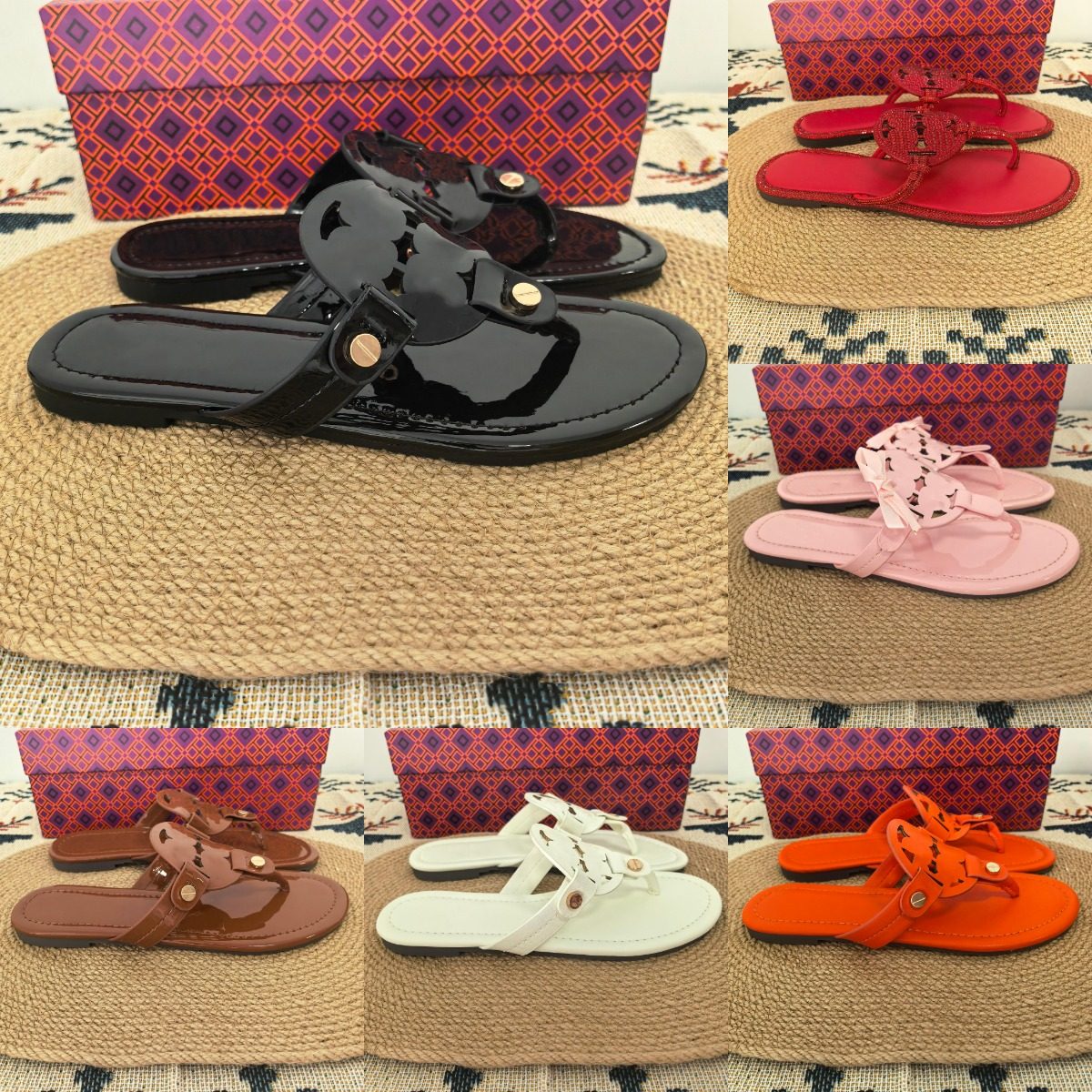 toryes Slippers New Designer Women Summer Beach Flat Sandals Casual Printed Jelly Rubber Black White Red Brown Pink Orange Slide Slipper Flip Flops