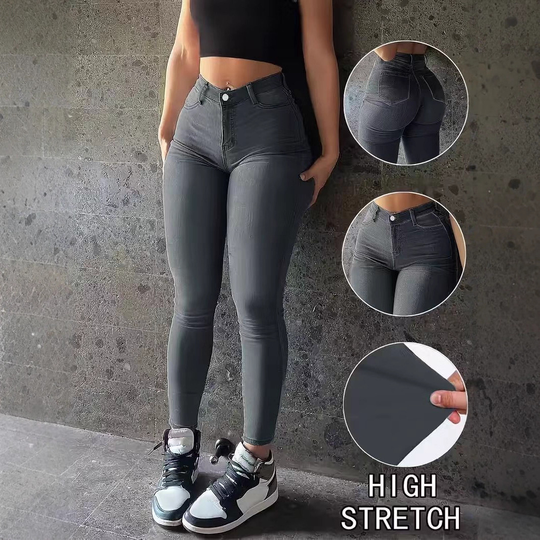Cross-border foreign trade in Europe and America, stretchy gray skinny jeans, classic five-pocket style, popular multi-color slim-fit jeans 9d