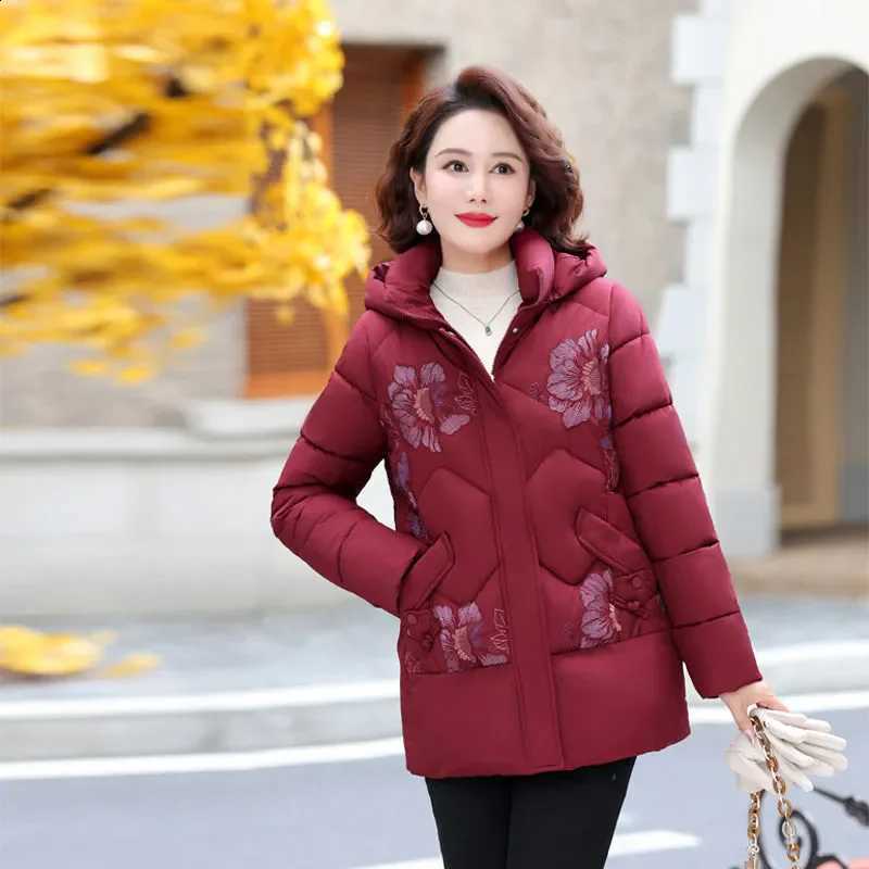 2025 Winter New Chic Printed Down Cotton-Padded Coat Women's Overcoat Fashion Thicke Warm Parka Coat Hooded Loose Cotton Coat H260917