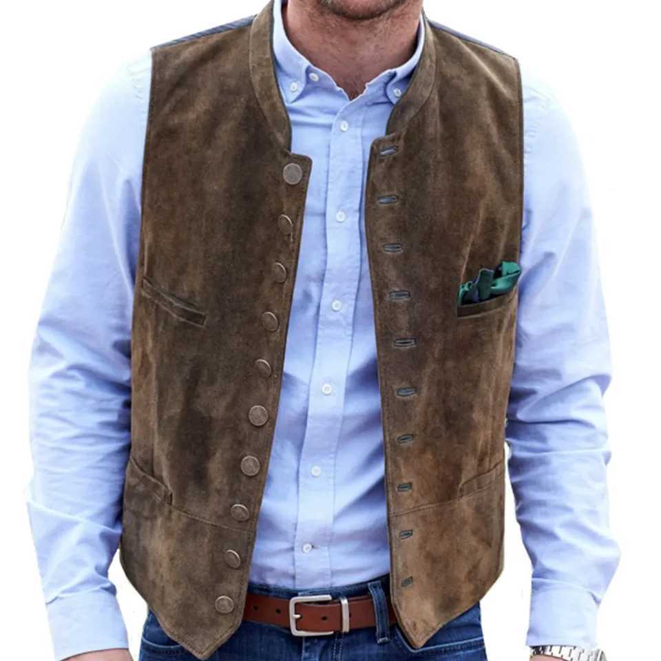 Men Vest Brown Frosted Velvet Single Button Casual Steampunk Style Waistcoat For Business Work Office Daily Sveless Q260917