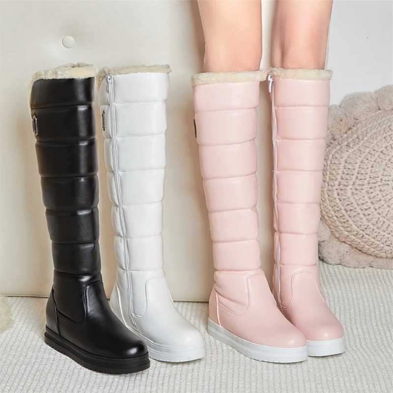 Winter Warm Pink White Snow Boots Women Shoes 2025 Low Heels Knee High Boots Female Platform Plush Long Boats Mujer Black 34-43 D260917