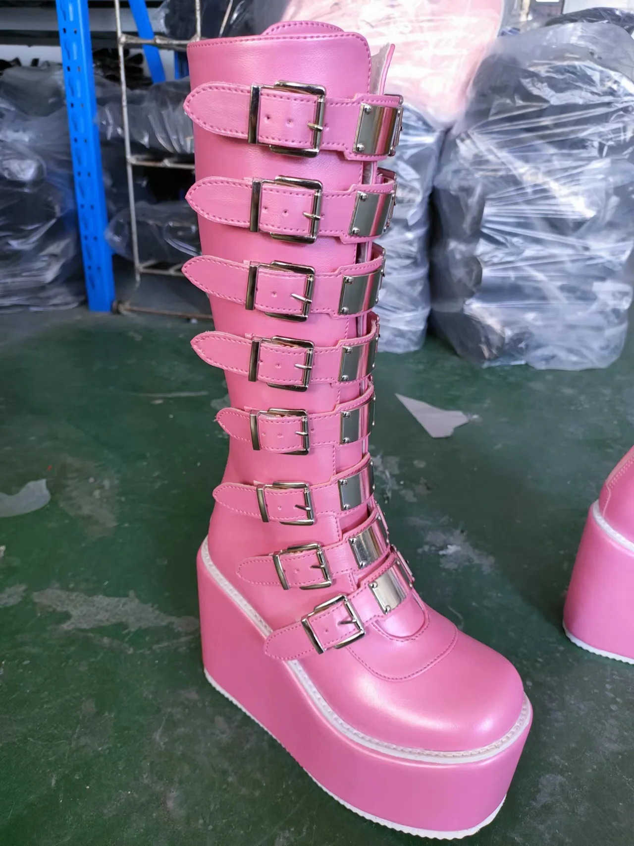 Boots Women Hot Sale Heart Pink Wedges Thick Bottom Platform Knee High Women's Boots Goth Cosplay Shoes D260917
