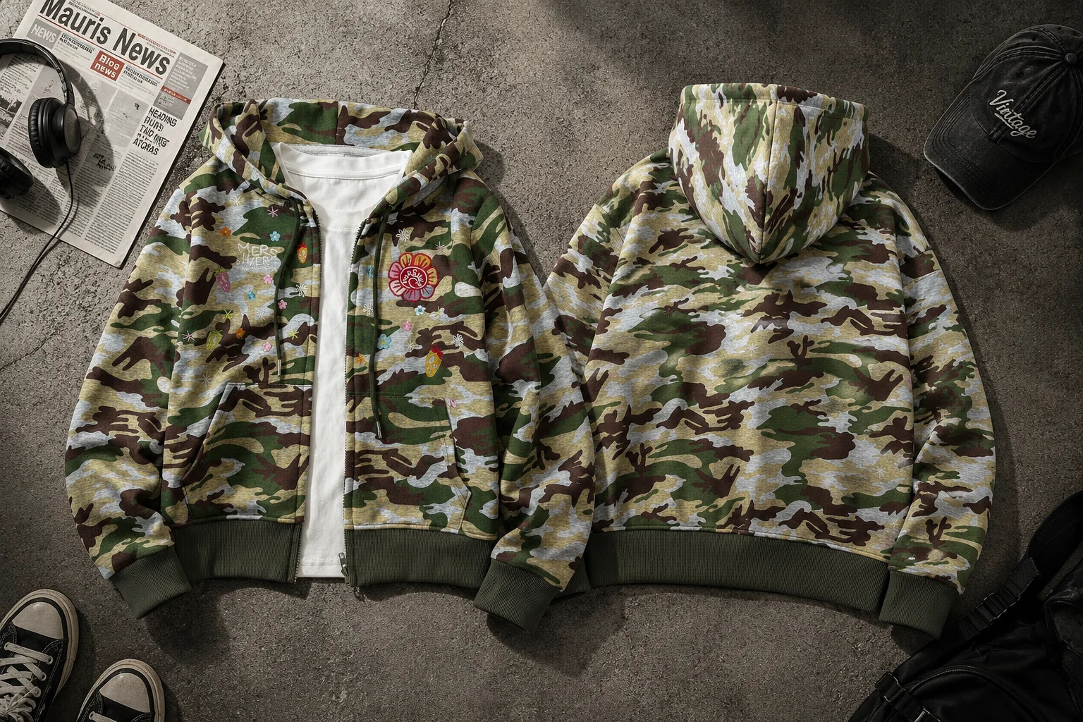 Vintage Y2K Hoodie Street Clothing Camouflage Hoodies Mens Womens Thickened Flower Embroidery Short Casual Loose Zipper Cardigan 260916