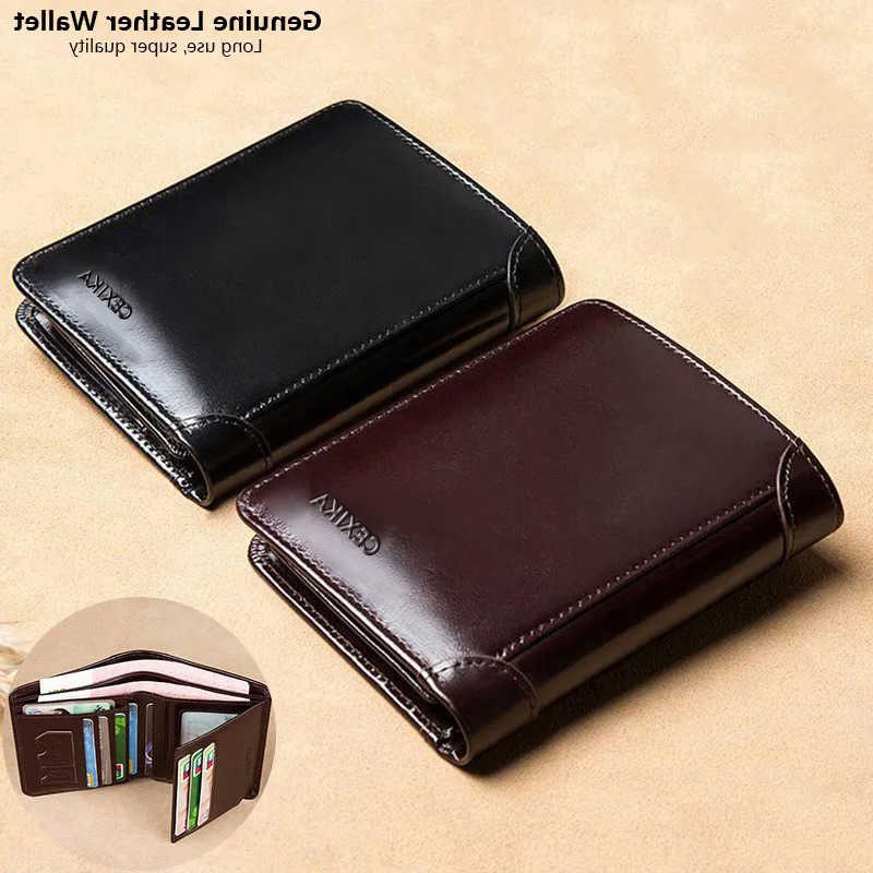 RFID Men's Wallets Blocking Genuine Leather Trifold Business Short Purse Wallet for Men with ID Window and HolderT260917