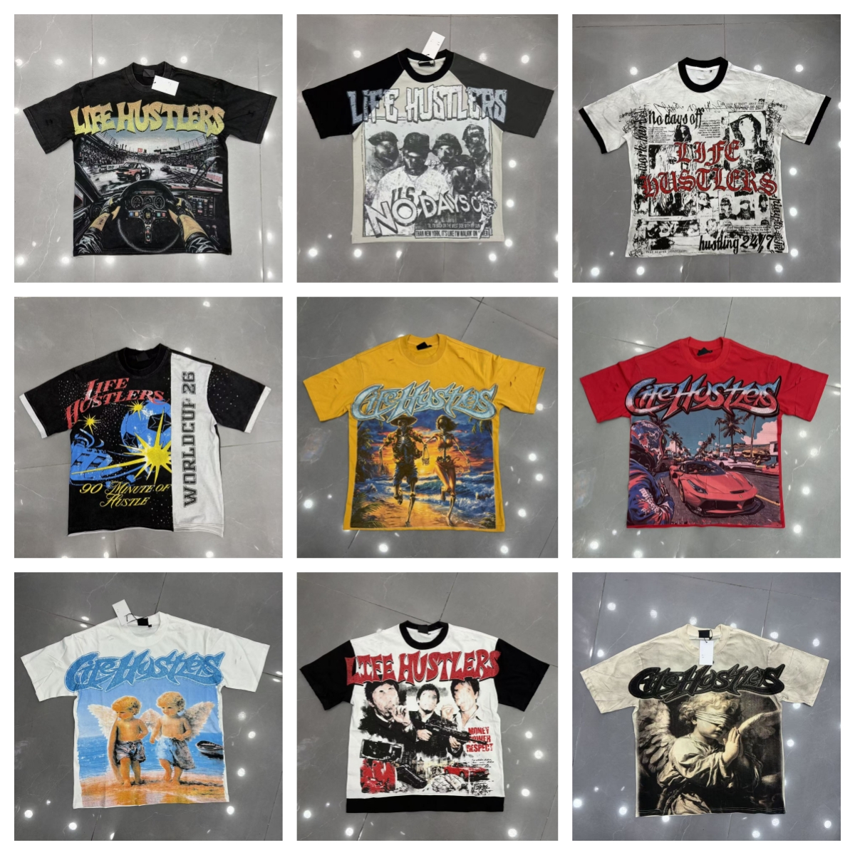 shirt Men's shirt Designer's new hot diamond short-sleeved full-print graffiti bank white ink direct spray shirt