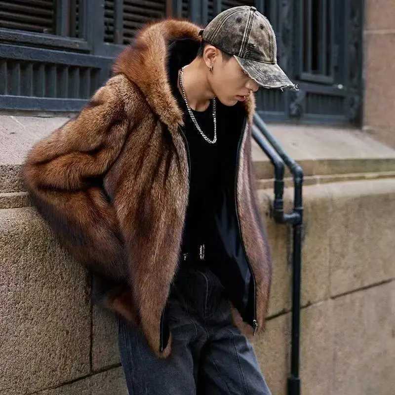Coat Men's Faux Winter Fur Thickened Hooded Zip Up Jacket Fluffy Hip Hop Warm Parkas Overcoat StreetwearW260915
