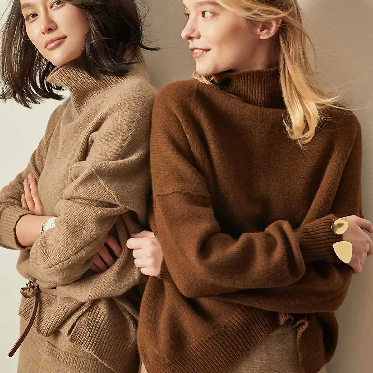 sweater Women's 100% wool casual solid color pullover loose high-necked Tops street fashion Blouse autumn/winter Jumper J260916
