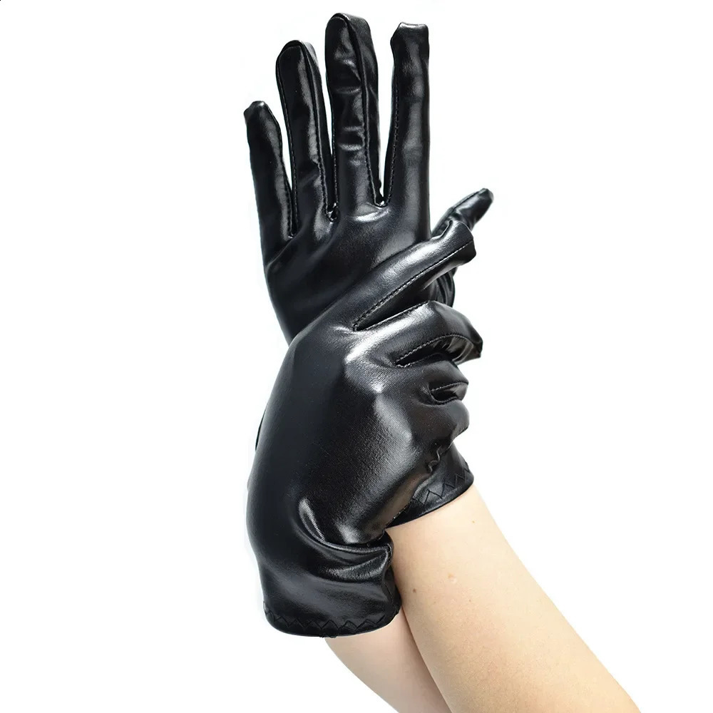 Women Sexy Short Black Patent Leather Gloves Street Style Dance Cosplay Gloves Female Punk Festival Party Full Finger Mittens260915