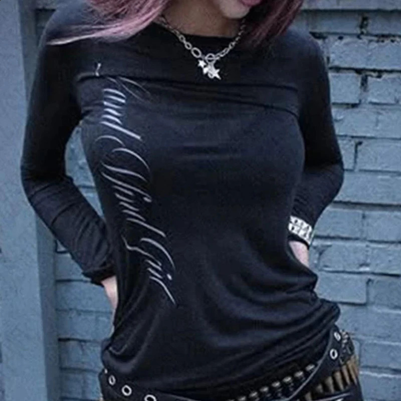 Y2k Vintage Women Maiden Harajuku Clothing Casual Retro Patchwork Letter Printed Long-sleeved T-shirt Autumn 90s Daily clothing 260917