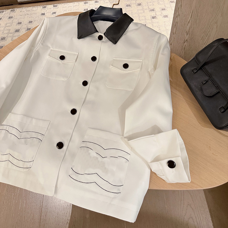 Embroidered Women Leather Lapel Shirt Jacket Designer Loose Button Coat Luxury Brand Casual Versatile Warm Outerwear