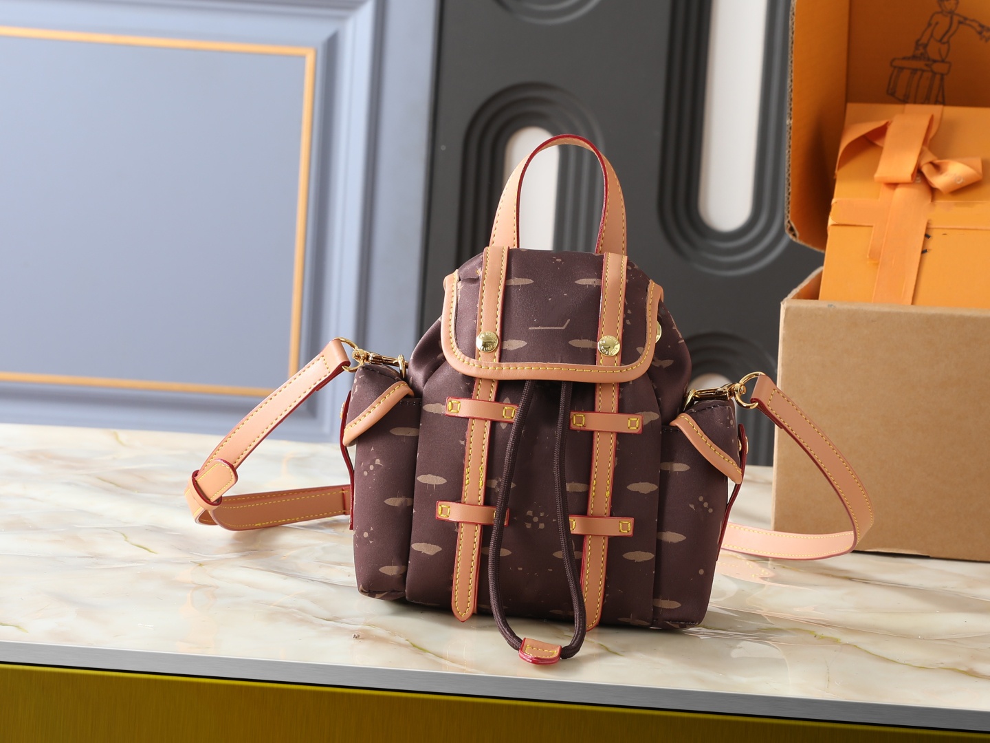 Backpack Designer Shoulder bag Female Student pu Leather Bags Women Mini Travel Bagpacks Brown Flower Suitable for daily wear and work