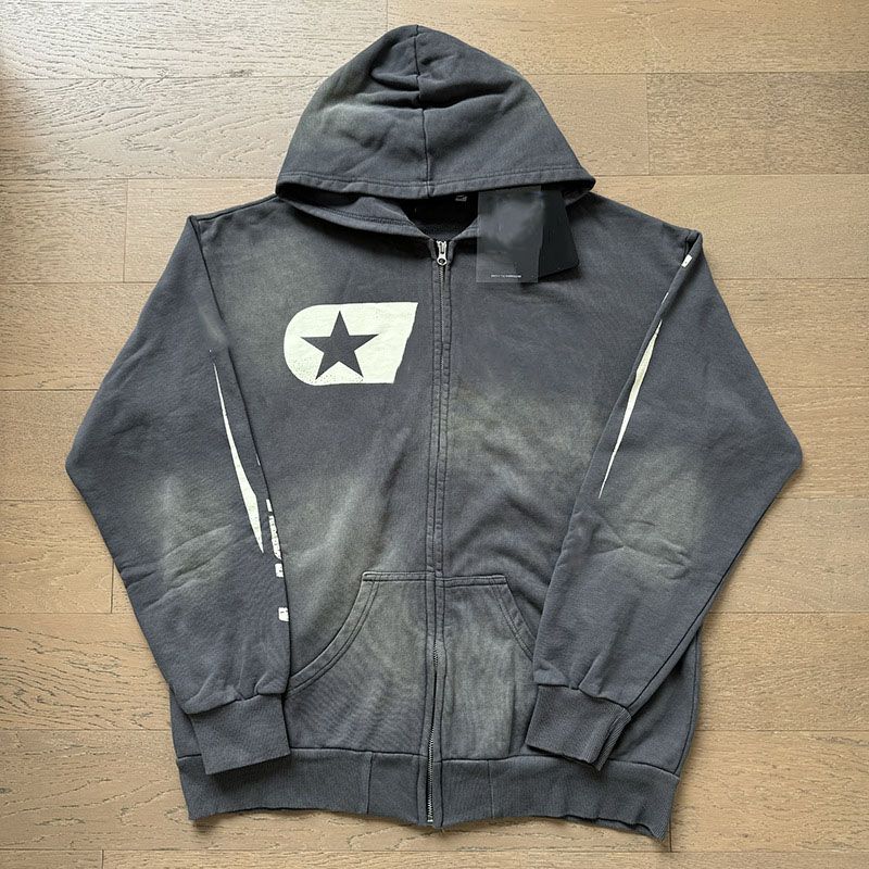 Men's Designer Hoodie with Retro Hip-Hop Letter Print, Water-Washed Treatment, Stylish and Cool Sweatshirt