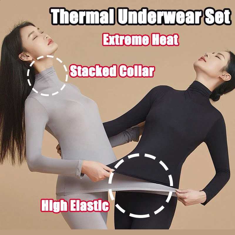 Women Stacked High Collar Thermal Underwear Set Winter Extreme Heat Long Sleeved High Elastic Clothing Lingerie Pajama Sexy Item H260916