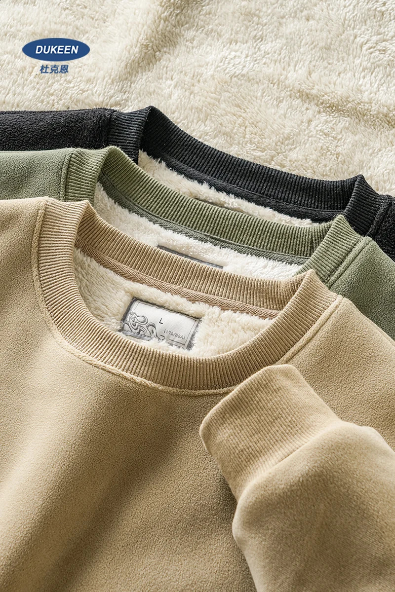 DUKEEN 600G Heavyweight Fleece Sweatshirts for Men 2025 Autumn and Winter Solid Color Basic Thick Warm Pullover Men's Clothing 260916