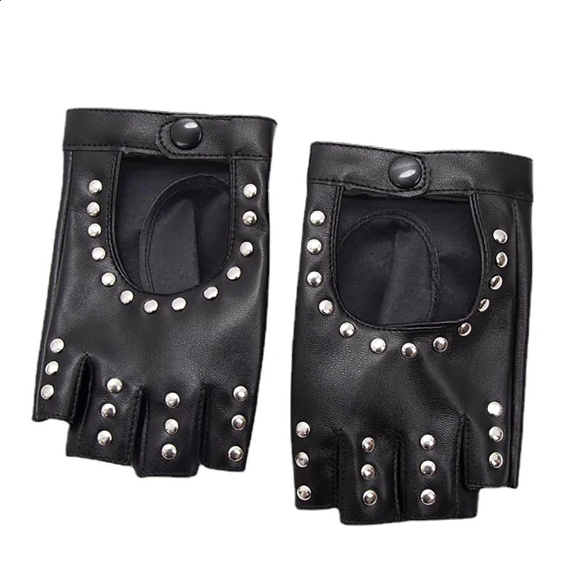Black Punk Rivet Short PU Leather Half-Finger Gloves Women Hip-Hop Driving Motorcycle Party Cool Girl Handsome Fingerless Mitten260915