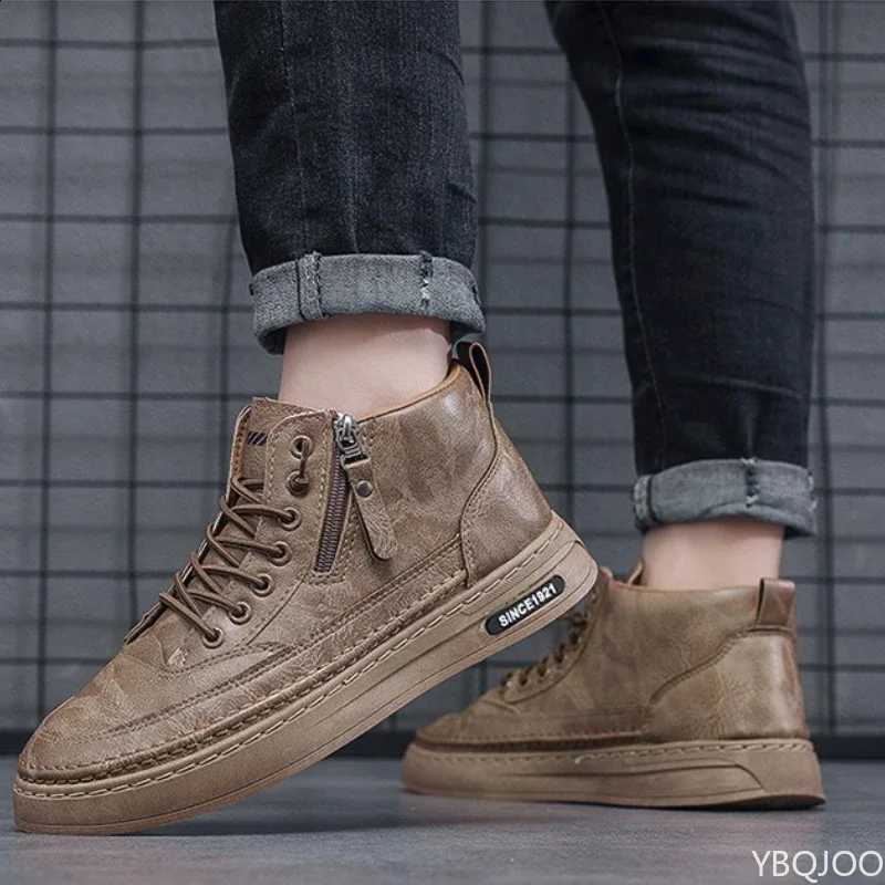 Large size winter fa1 with thick fleece and warm men's short boots trendy and casual high top flat bottomed men's boots D2609171
