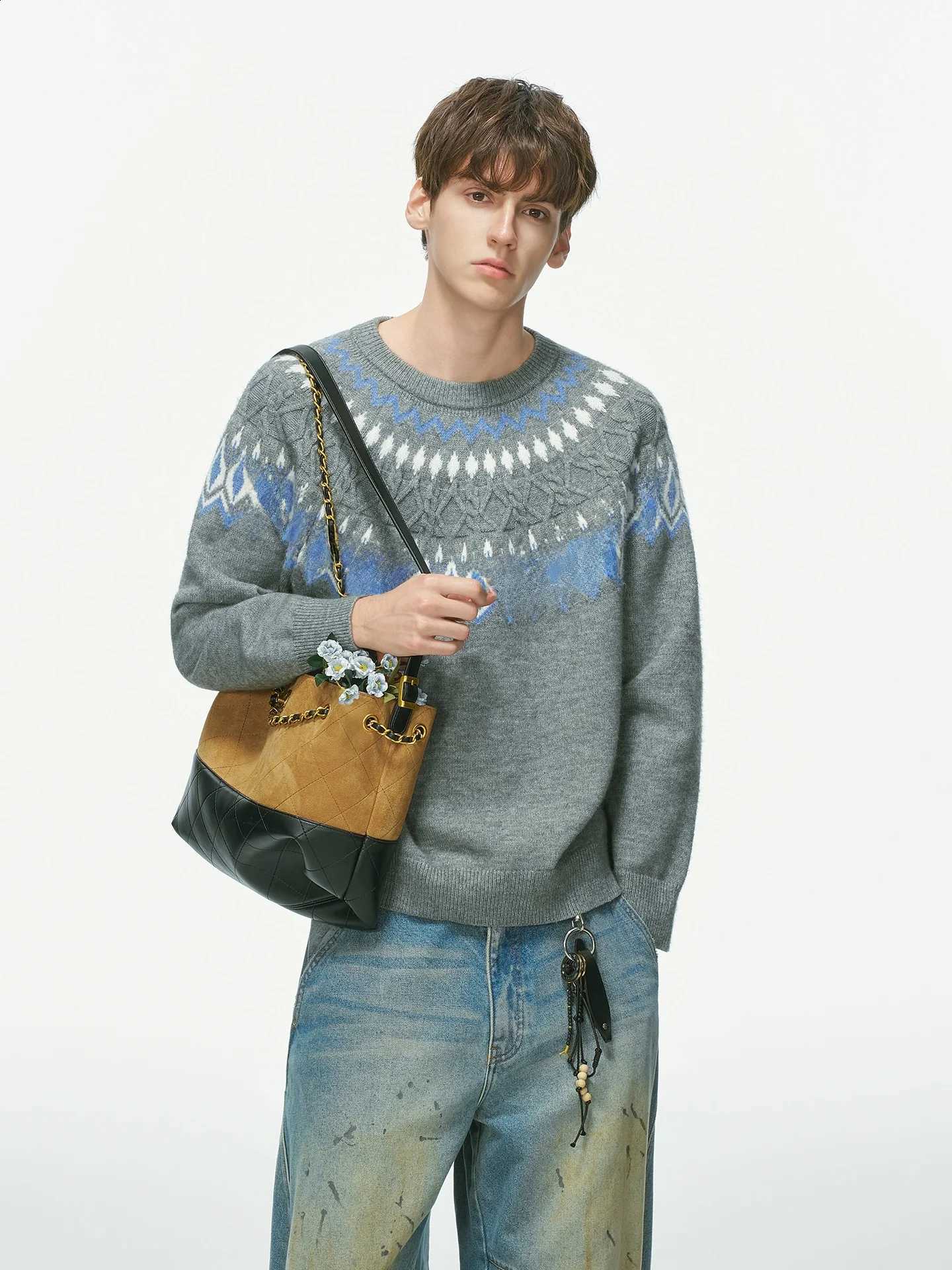 Knitwear Men's round Textured Neck Fair Isle Embossing Basic Layering Autumn Commute Comfortable Fit Long Sleeve Sweater J260916