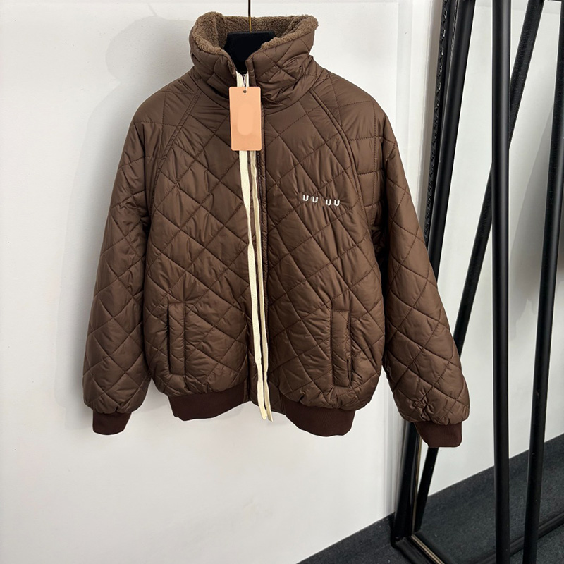 Diamond Quilted Puffer Jacket Luxury Women Drawstring Ribbed Cuffs Warm Outerwear Winter Street Style Casual Versatile Padded Coats