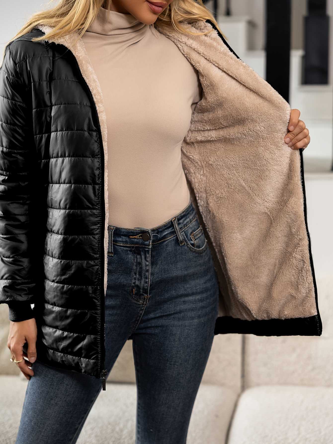 and Winter New Mid Autumn Autumn Long Hooded Cotton Jacket with Fleece for Warmth Women's Coat H260917