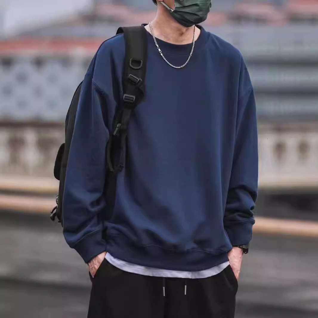 American-style 320g heavyweight solid color crew neck sweatshirt for men and women, autumn ins trendy brand, loose casual simple couple's top