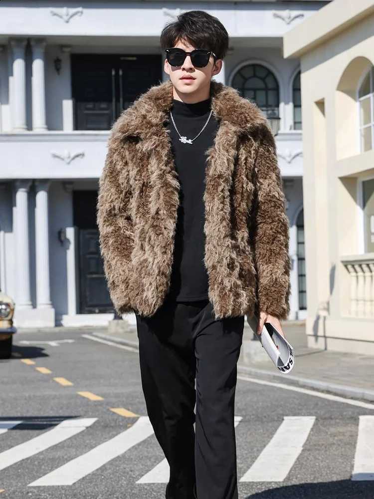 Winter Men's 2024 Faux Autumn Fur Long Sleeve Jackets Thickened Warm Over Size Lapel Imitation Wool Leather Jacket Cotton CoatsW260915
