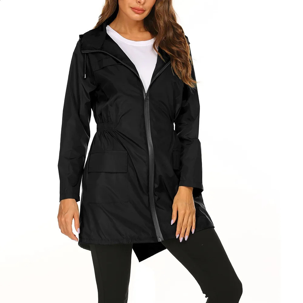 Autumn and Spring Womens Solid Color Outdoor Charge Jacket Collect Waist Frivolous Windproof Rainproof Hooded 260916