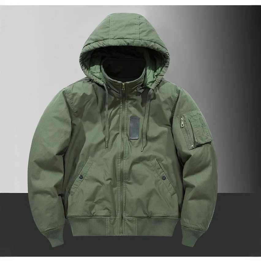 Autumn Winter Man Down Jacket High Strt Thicken Long Slve Male Bomber Coat Vintage Casual Detachable Hooded Men Cargo Coat S2609179TL4