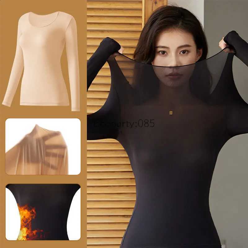 2pcs Set Women Thermal Underwear Long Sleeves Bottoming Shirt Pullover Elastic Casual Solid Winter Ladies Basic Thermal Suits H260916