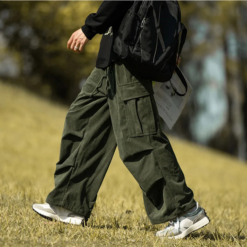 Japanese Overalls Men's Autumn and Winter Oversize Sports and Leisure Fleece Thickened Corduroy Loose Wide-leg Pants 260917