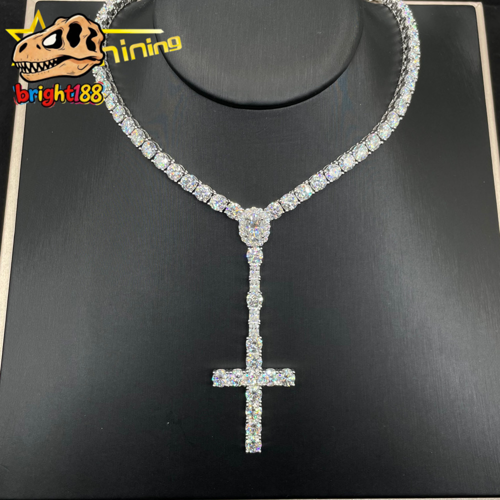 Factory Price Pass Tester Gra Certified Hip Hop Jewelry 925 Sterling Silver Iced Out 3mm 5mm Cross Tennis Chain Moissanite