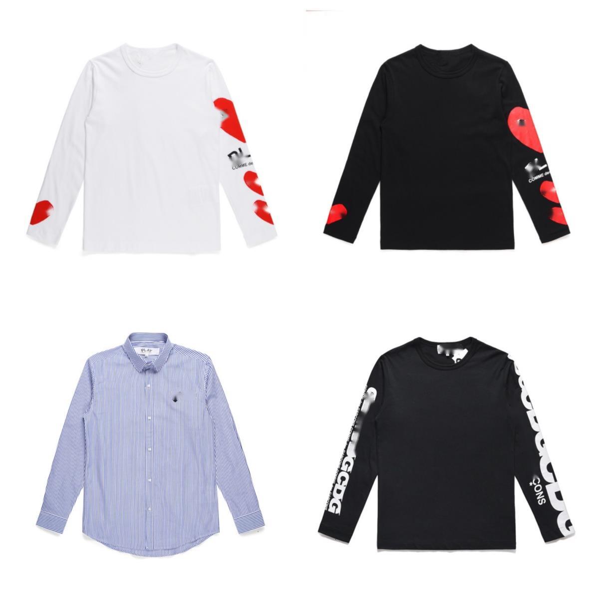 Comme designer mens Shirt long Sleeved Fashion Spring and Autumn Embroidery Shirt Red Heart Play Tshirt Printed Casual T Shirt Unisex Japan ShirtTre