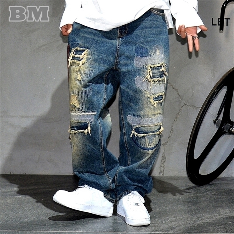 American Streetwear Ripped Patch Jeans Hip Hop Baggy Mens Clothing Vintage Denim Cargo Pants Japanese Harajuku Trousers 260916
