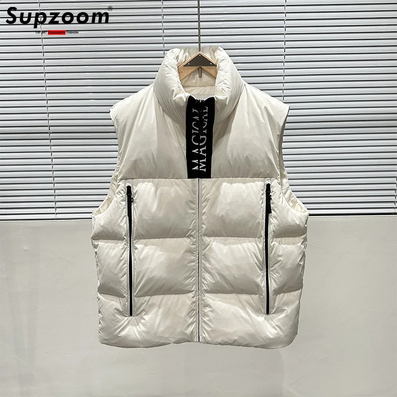 Supzoom Top Fashion Embroidery Letters Leather Stand Collar Autumn And Winter For Men And Women Warm Thickened Down Vest 260916