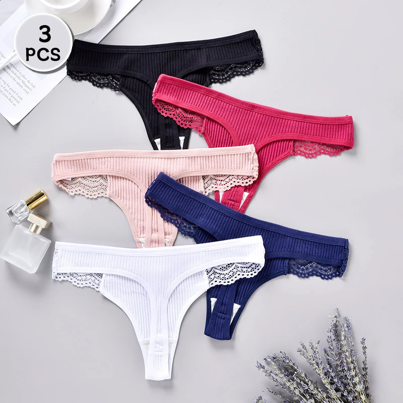 3PCS Cotton Antibacterial Women's Panties Solid Color G-string Quick Drying Soft Women's Underwear Sexy Breathable Girl's Panty 26091