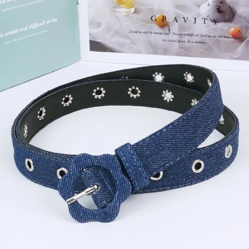 Casual PU Denim Adjustable Slim Fit Decorative Waist Strap Korean Style Flower Buckle Belt For Students W260917