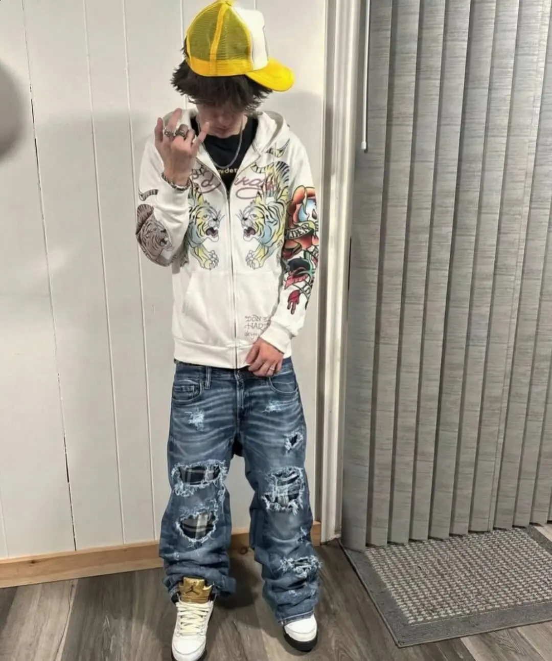 Men Women Vintage Old School Tattoo Zip Hoodie Tiger Dragon Rose Full Graphic Oversized Loose Long Sleeve Pocket Couple Jacket 260917