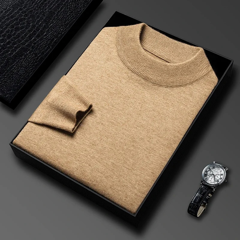 Half Turtleneck Knitwear Sweater AutumnWinter Mock Neck Sweatshirts Solid Color Pullovers Man Casual Clothing 260910