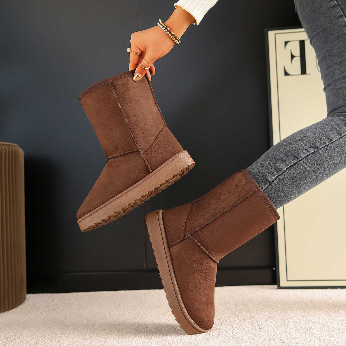Boots Snow Mid Women Calf Waterproof Warm Platform Boots Large Size 44 Winter SlipFlat Casual Woman Booties 2024 New fashion D260917