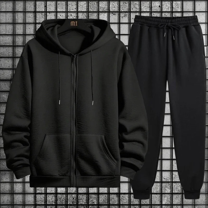 2026 Arrival Men's Zipper Hoodie Sweatpants 2 Piece Set High Quality Hooded Long Sleeve Sweatshirt Autumn Winter Tracksuit 260917