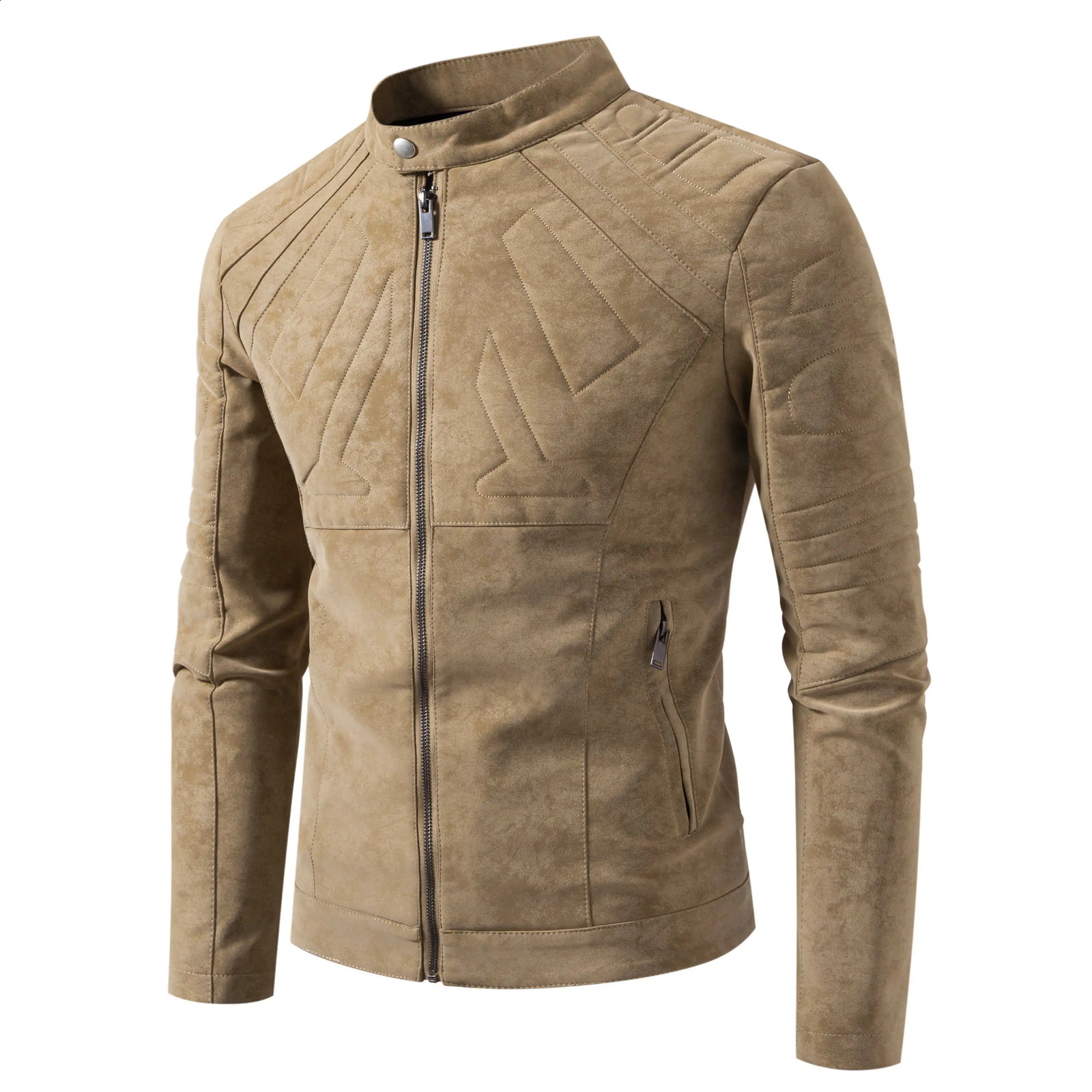 Men's Faux Leather Moto Jacket Stand Collar Metal Zipper Outdoor Casual Stylish Durable Coat 260917