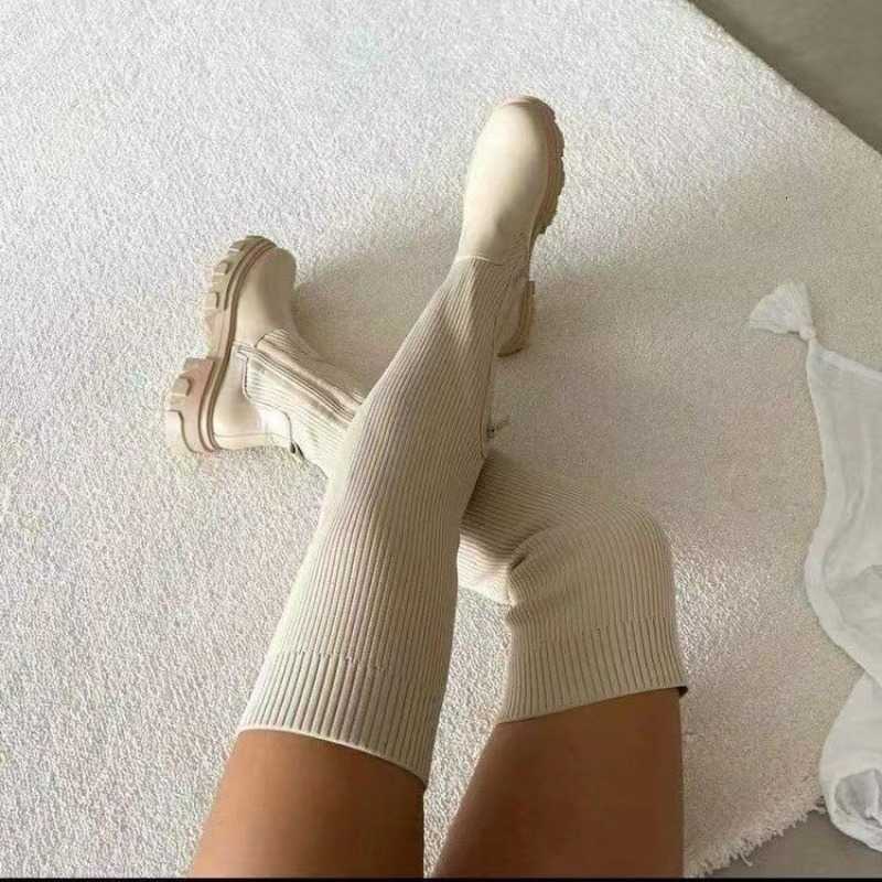 lNew Arrival Over-the-Knee Women's 2026 Winter Boots with Breathable Knitting Upper Thick Sole and Stretch Round Toe for VIPs D260917