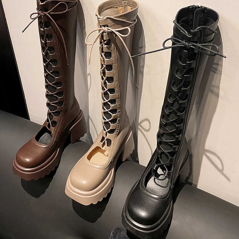 Designer Summer Women High Boots fa1 Lace Up Platform Heel Shoes Ladies Elegant Women's Hollow Out Footwear D260917