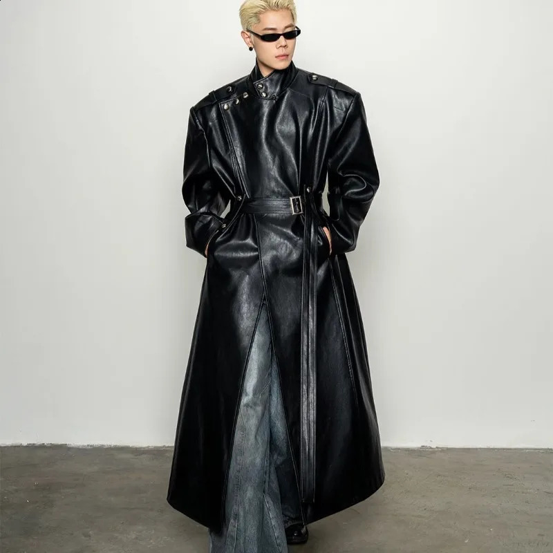 Blouse Jacket Coat Faux Leather Men's Vintage ious Feel Lapel Collar Fitted Waist Long Length Comfortable Minimalist 260916