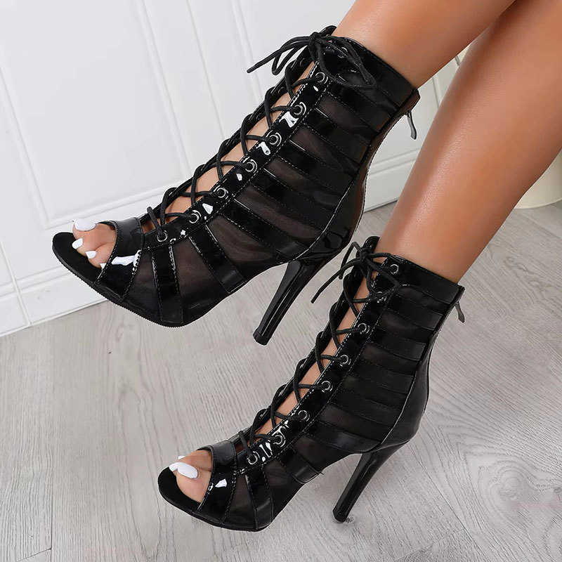 2025 Women Black High Heels Peep Toe Boots Stilettos Jazz Dance Female Shoes Latin Dancing Sexy Stilettos Big Size 34-46 D260917